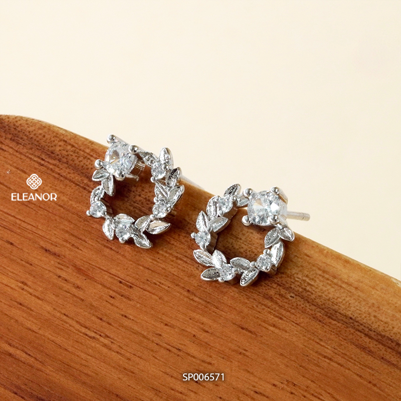 Bông tai nữ chuôi bạc 925 Eleanor Accessories đính đá hình hoa lá phụ kiện trang sức khuyên tai 6571