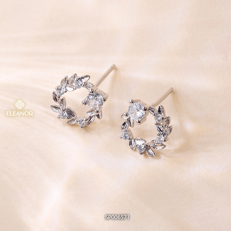 Bông tai nữ chuôi bạc 925 Eleanor Accessories đính đá hình hoa lá phụ kiện trang sức khuyên tai 6571