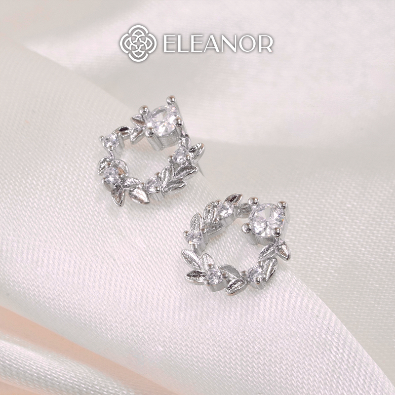 Bông tai nữ chuôi bạc 925 Eleanor Accessories đính đá hình hoa lá phụ kiện trang sức khuyên tai 6571