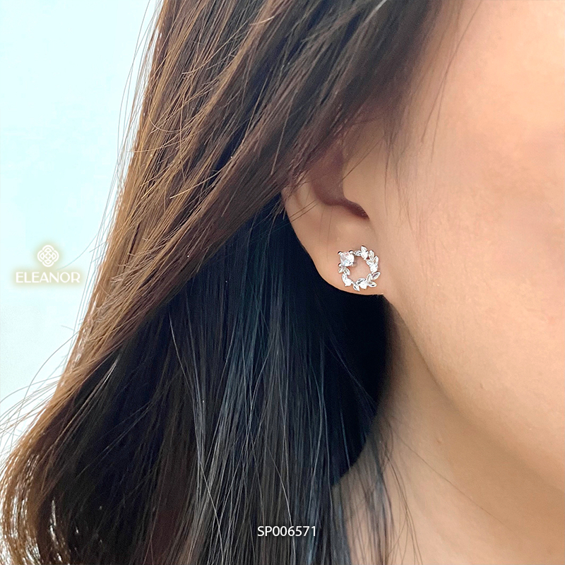 Bông tai nữ chuôi bạc 925 Eleanor Accessories đính đá hình hoa lá phụ kiện trang sức khuyên tai 6571