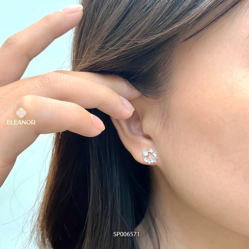 Bông tai nữ chuôi bạc 925 Eleanor Accessories đính đá hình hoa lá phụ kiện trang sức khuyên tai 6571