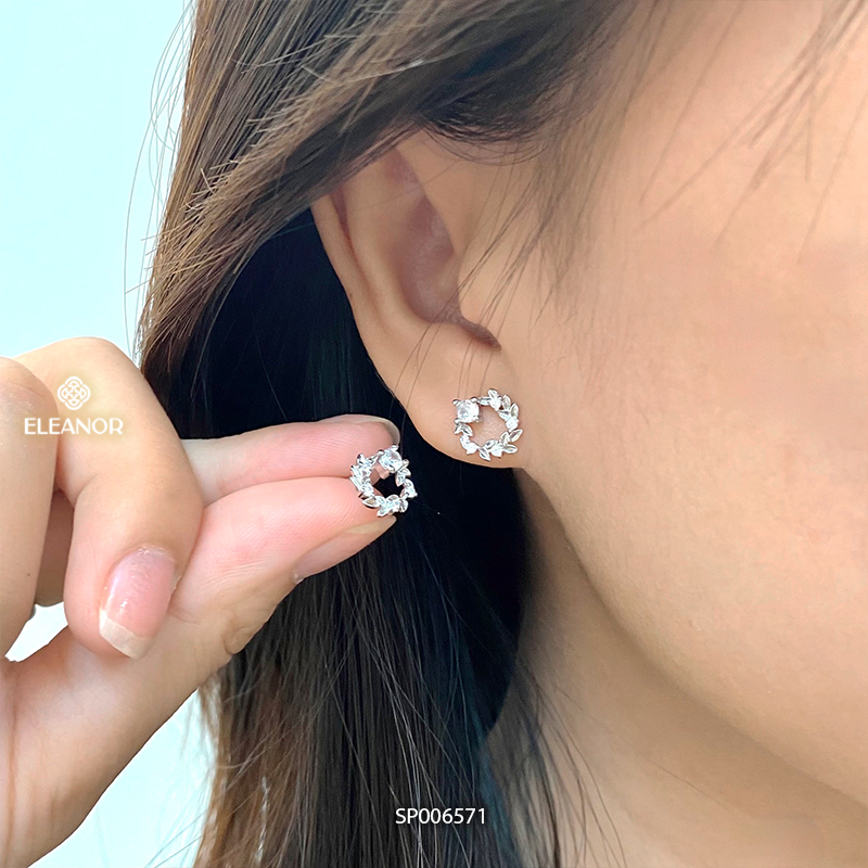 Bông tai nữ chuôi bạc 925 Eleanor Accessories đính đá hình hoa lá phụ kiện trang sức khuyên tai 6571