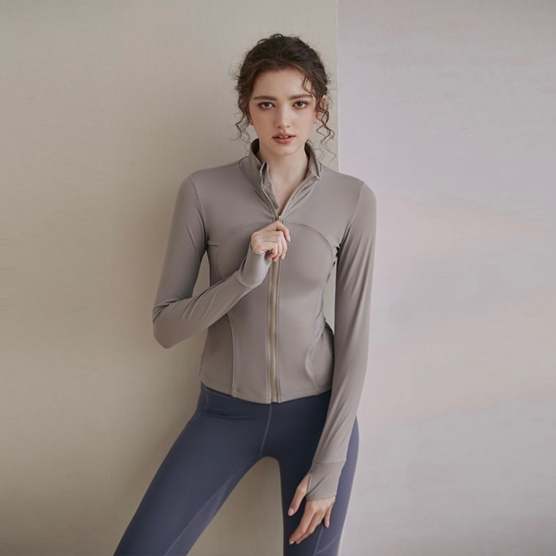 Áo tập dài tay có khoá ôm sát cơ thể khỏe khoắn chất thun spandex