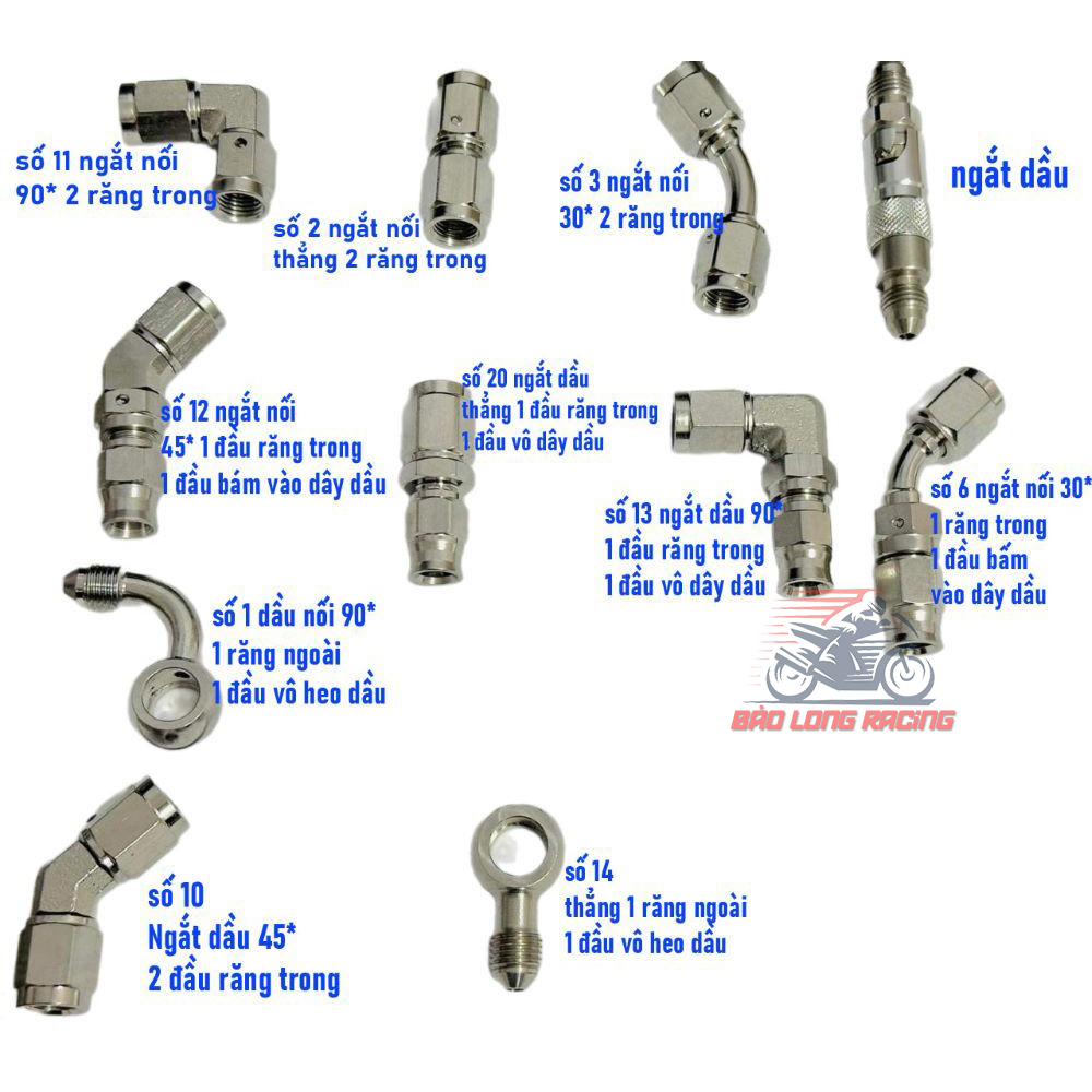 Đầu dây dầu ngắt dầu INOX 45-90 độ - Adapter Nối INOX 304 đủ loại hàng chất lượng GẮN XE MÁY MOTO