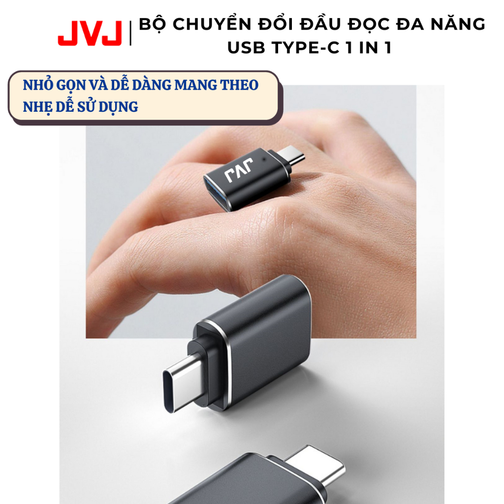 Ảnh Bộ Chuyển Đổi Đầu Đọc Đa Năng JVJ USB Type-C HUB C1, Cổng USB TYPE C 1in1, Đầu Chuyển Đổi Cho Điện Thoại Laptop BH 2 Năm 1
