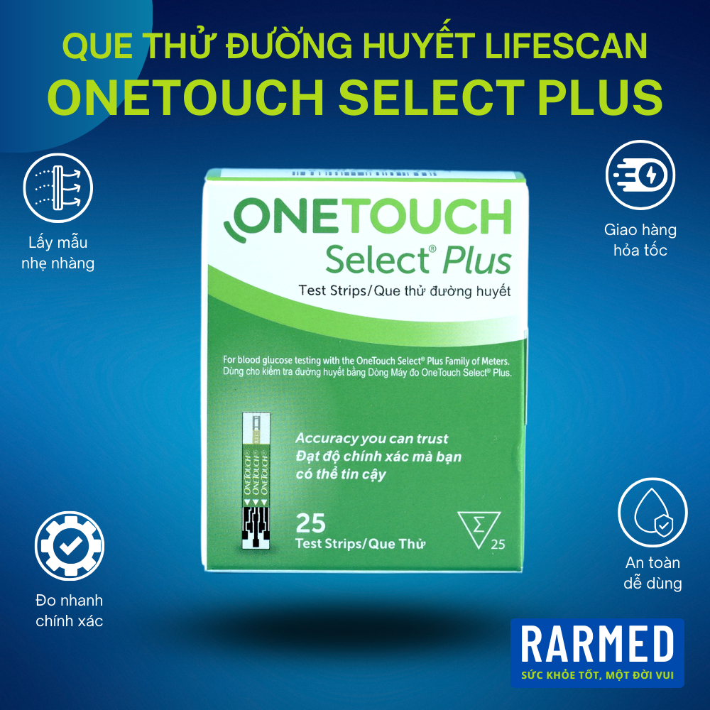 Hộp 25 que thử đường huyết máy Lifescan Onetouch Select Plus | Shopee ...