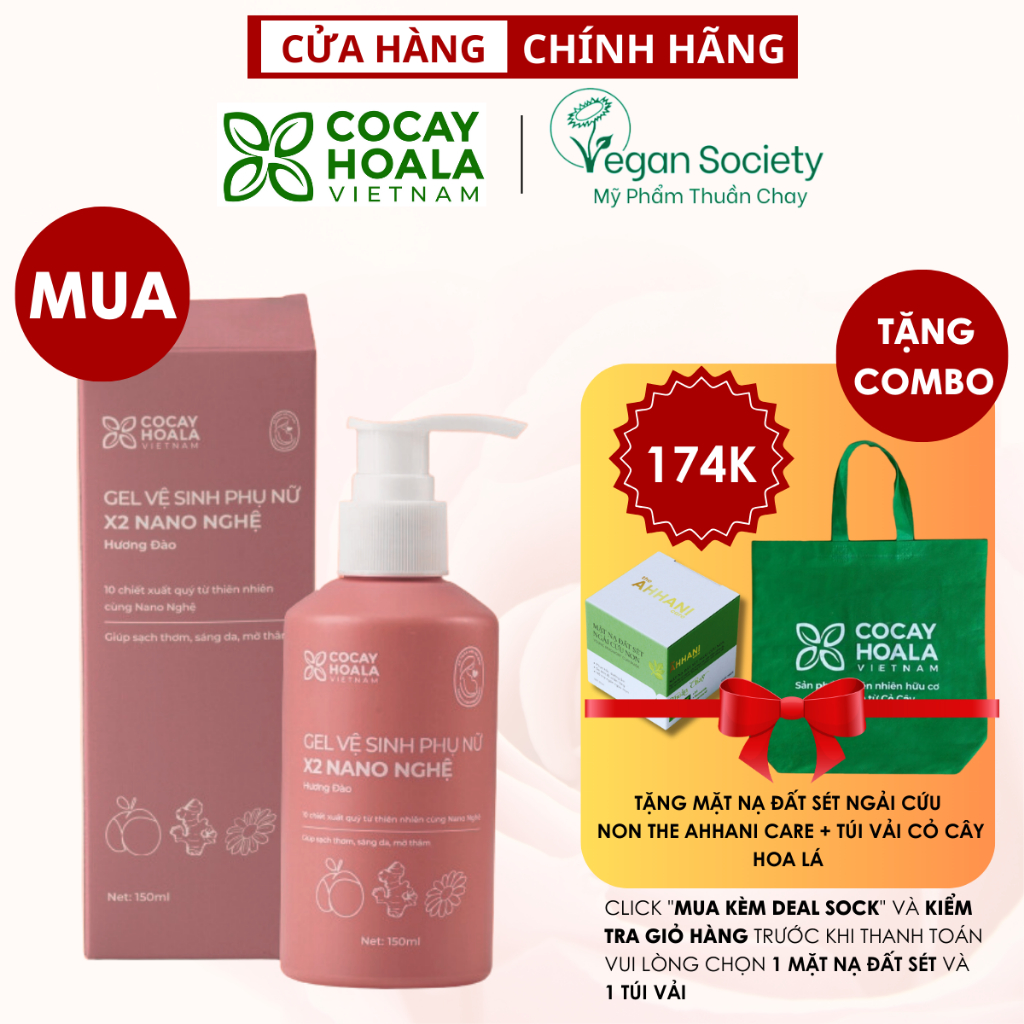 (Đã bán 530) Dung dịch vệ sinh Phụ nữ Gel X2 Nano Nghệ Đào Cỏ Cây Hoa Lá - Đào Chín Hồng Mềm Mại Lưu Hương 24h - 150ml/chai