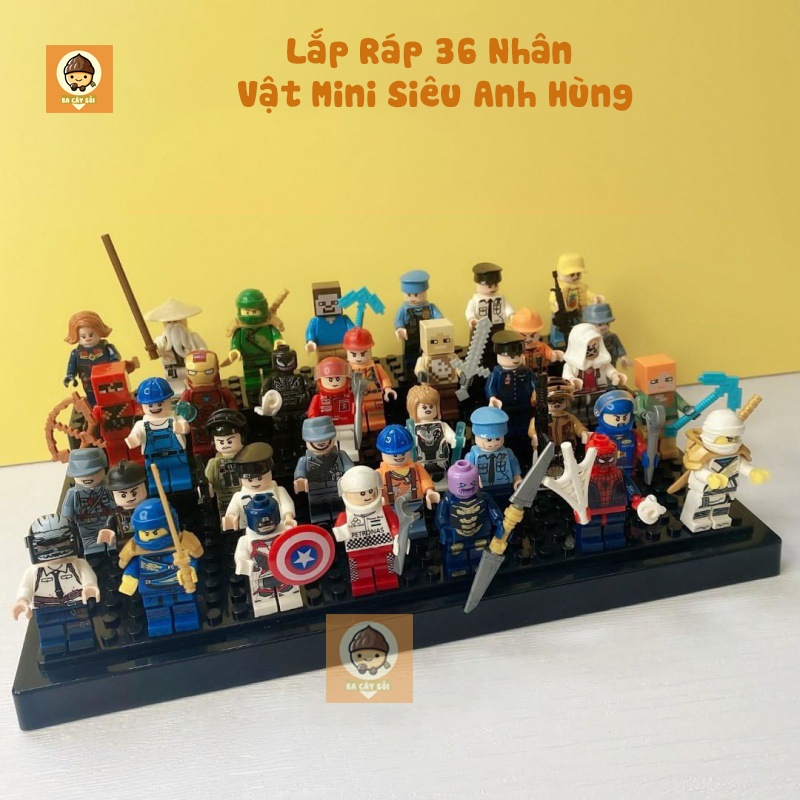 Bộ đồ chơi xếp hình lắp ghép 36 nhân vật mini siêu anh hùng (kèm tặng đế)