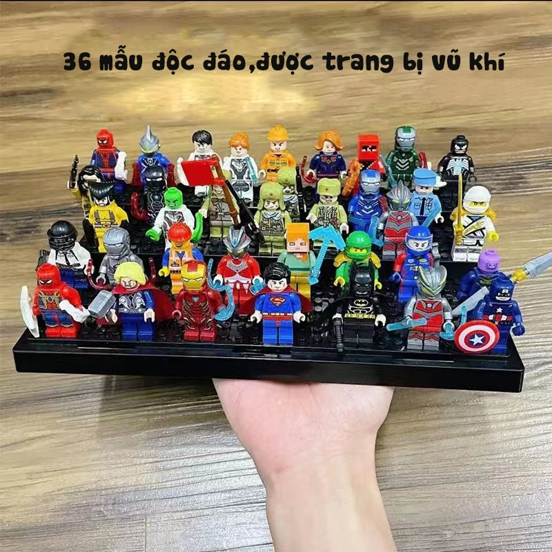Bộ đồ chơi xếp hình lắp ghép 36 nhân vật mini siêu anh hùng (kèm tặng đế)
