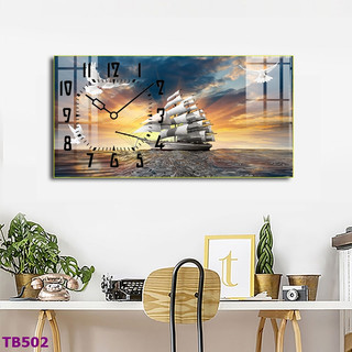 Tranh Đồng Hồ Thuận Buồm Xuôi Gió - Treo Tường Tráng Gương Phong Thủy