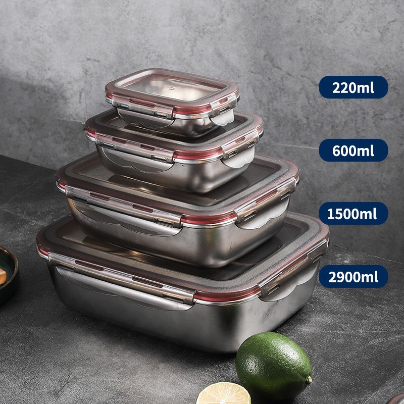 Hộp inox hình chữ nhật 304 có nắp đậy kính chống rò rỉ- HỘP ĐỰNG THỰC PHẨM đủ size
