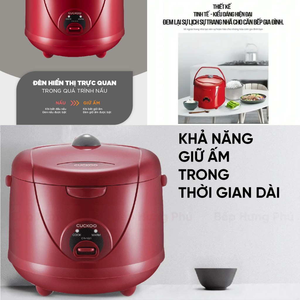 Ảnh Nồi cơm điện Cuckoo 1.8 lít CR-1021 - màu đỏ - bản quốc tế- lòng nồi chống dính- Hàng chính hãng Cuckoovina 4