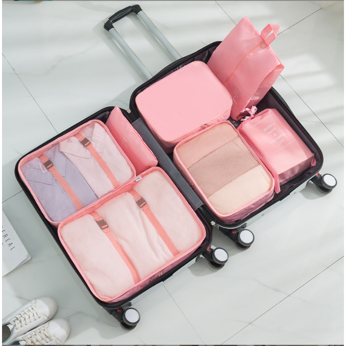 Set 7 Túi Đựng Đồ Du Lịch Đa Năng Sắp Xếp Đồ Tiện Dụng Khóa Zip Chống Thấm Túi Vải Nylon Đựng Quần Ao