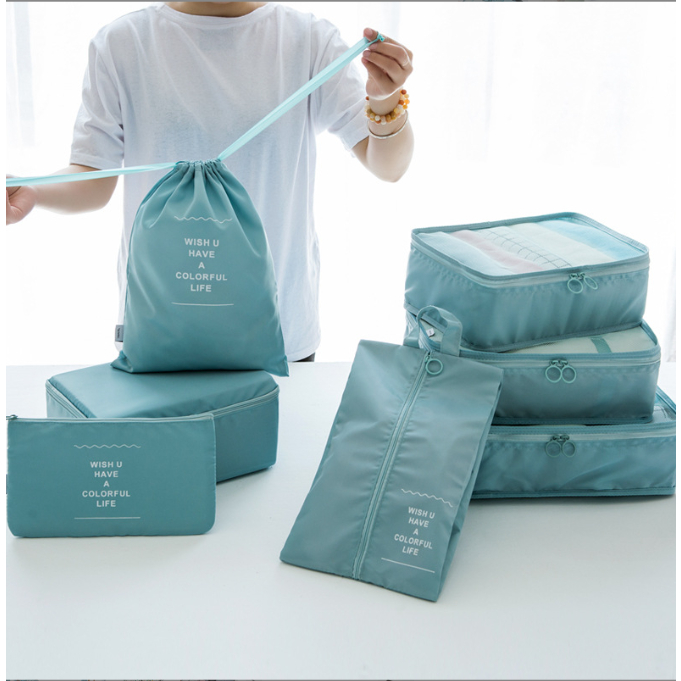 Set 7 Túi Đựng Đồ Du Lịch Đa Năng Sắp Xếp Đồ Tiện Dụng Khóa Zip Chống Thấm Túi Vải Nylon Đựng Quần Ao