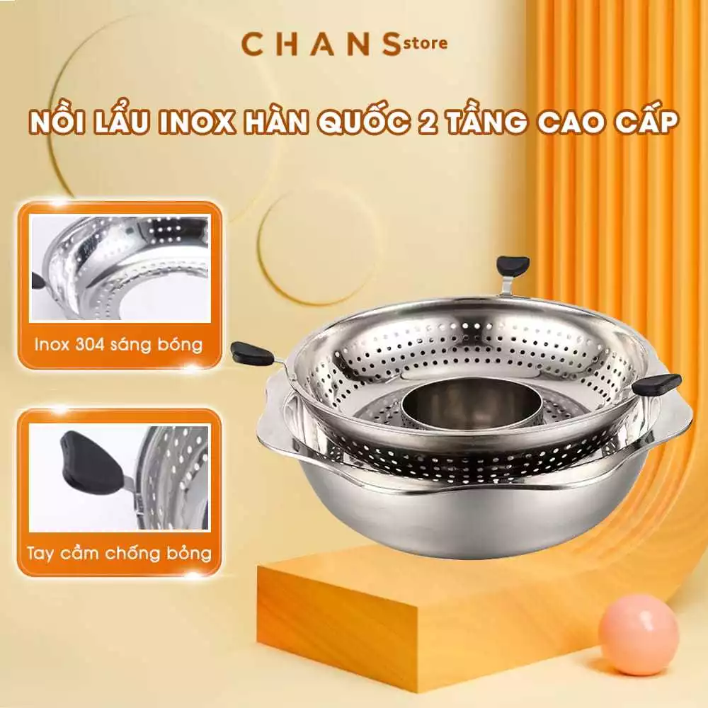 Nồi lẩu inox xoay 2 tầng Hàn Quốc