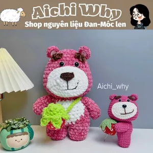 {DIY} Set nguyên liệu móc len gấu dâu + giấy hướng dẫn.