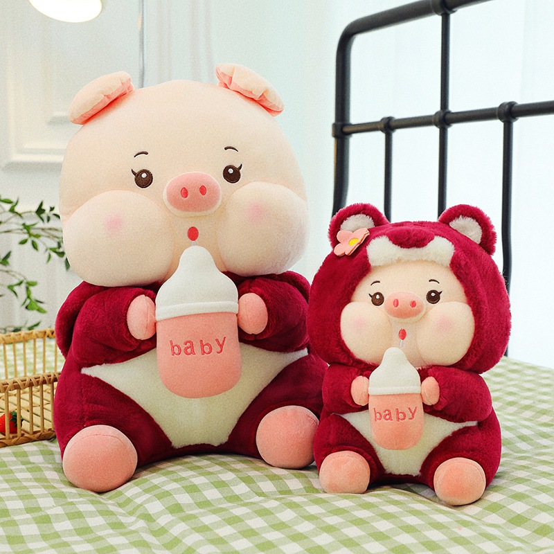 Lena Heo Lotso Ôm Bình Sữa, Thú nhồi bông heo bú bình lena dâu - Babi mama - G129