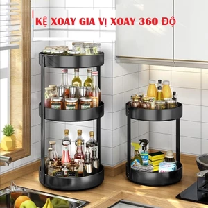 Kệ Xoay Gia Vị 3 Tầng Thép Không Gỉ Carbon Siêu Chắc Chắn, Kệ Đựng Gia Vị Nhà Bếp Xoay 360 Độ