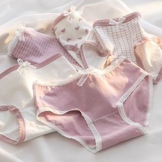 Quần lót nữ cotton kháng khuẩn khử mùi viền ren đính nơ gợi cảm dễ thương King Shop L-110