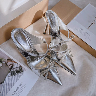 Fullbox Guốc Sục Cao Gót Mieo Shoes - Sục Cao Gót Nơ Bạc D2472