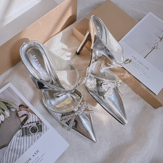 Fullbox Guốc Sục Cao Gót Mieo Shoes - Sục Cao Gót Nơ Bạc D2472