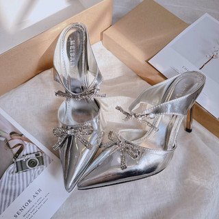 Fullbox Guốc Sục Cao Gót Mieo Shoes - Sục Cao Gót Nơ Bạc D2472