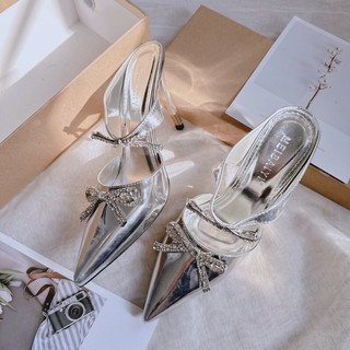 Fullbox Guốc Sục Cao Gót Mieo Shoes - Sục Cao Gót Nơ Bạc D2472