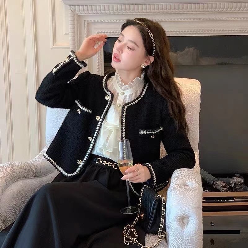 Áo dạ tweed phối viền thừng cổ điển hàng Quảng Châu tiểu thư sang chảnh phong cách Hàn Quốc dày dặn MT33 SP22