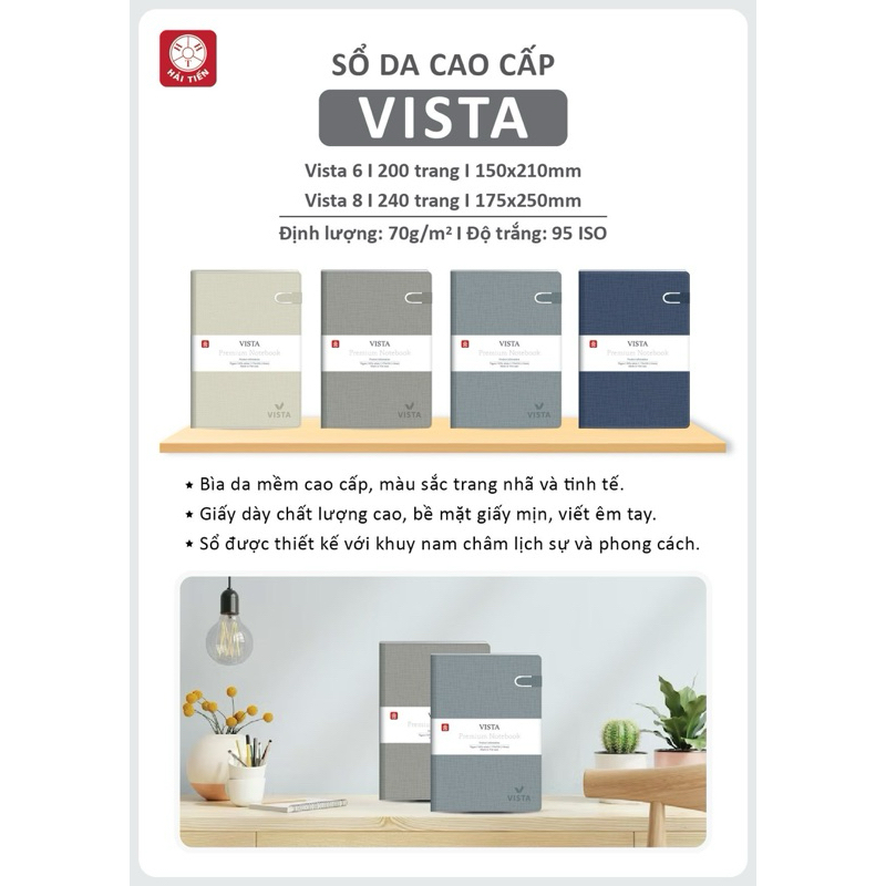 SỔ DA VISTA 6 KHUY BẤM NAM CHÂM CÀI NÚT 8403HT - VPP QUỐC HUY.