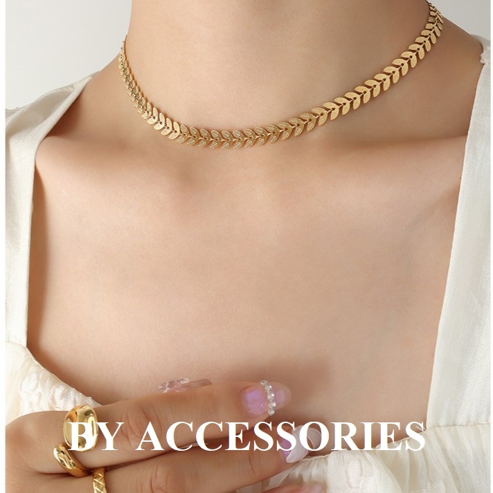 Choker vòng cổ nữ titan kiểu chiếc lá cách điệu song song mạ vàng 18K thời trang không gỉ BY ACCESSORIES