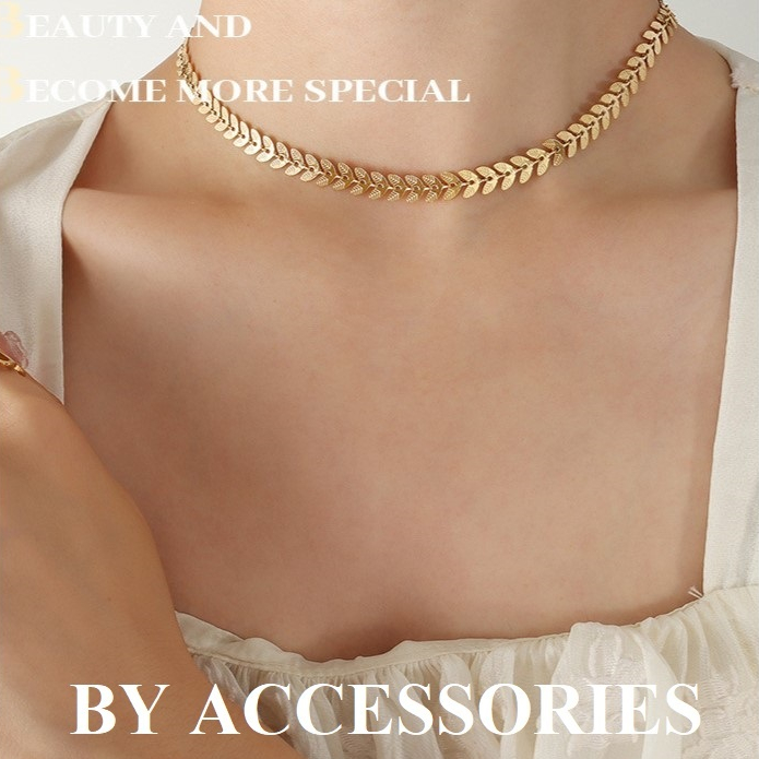 Choker vòng cổ nữ titan kiểu chiếc lá cách điệu song song mạ vàng 18K thời trang không gỉ BY ACCESSORIES
