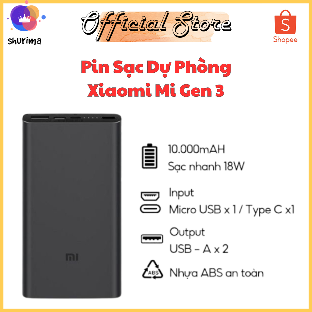 Pin sạc dự phòng Xiaomi Mi Gen 3, Dung lượng 10000 mAh| Công suất 18W ...