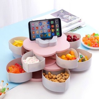 Khay Mứt Tết 2 Tầng Xoay 360 Độ Nhựa Cao Cấp, Hộp Đựng Mứt Bánh Kẹo Tết Hình Hoa 10 Cánh