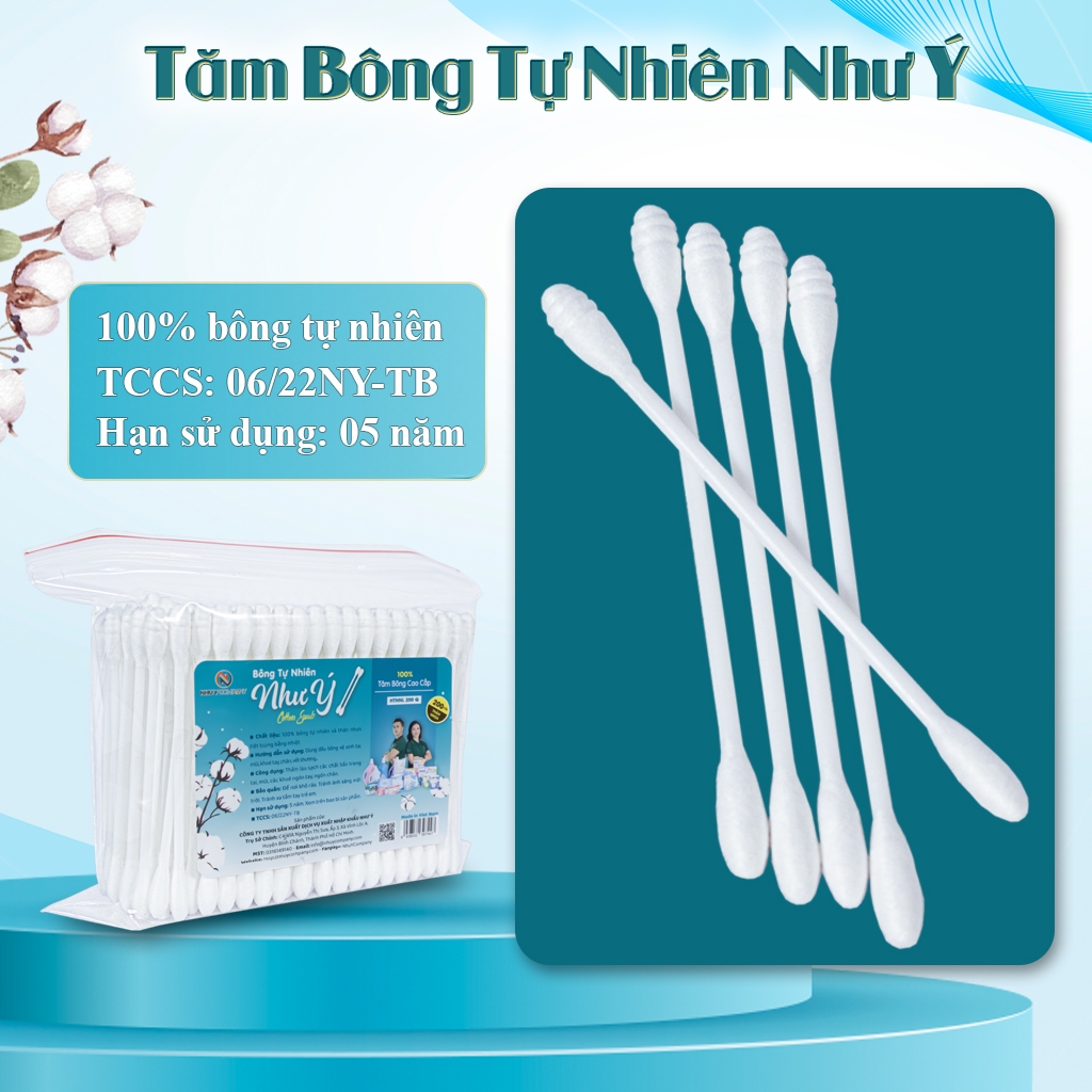 Combo 3 bịch tăm bông người lớn Như Ý Company cao cấp 100% cotton, thân nhựa - Bịch 200 cây