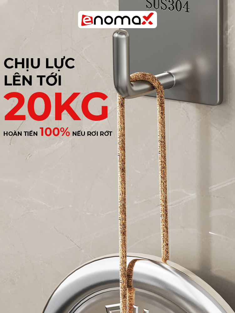 Ảnh Móc dán tường ENOMAX chịu lực treo đồ đa năng, chất liệu Inox 304, lắp đặt không cần khoan. Bảo hành 1 năm (Eno 0207) 2