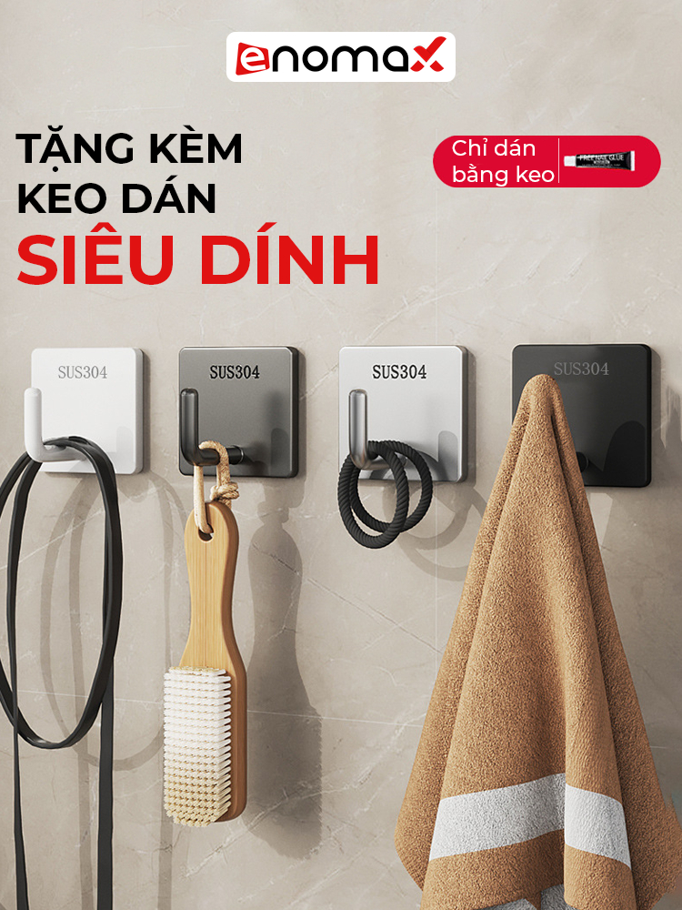 Móc Dán Tường ENOMAX Chịu Lực 20kg Inox 304 | Không Khoan, Bền Đẹp, Đa Năng