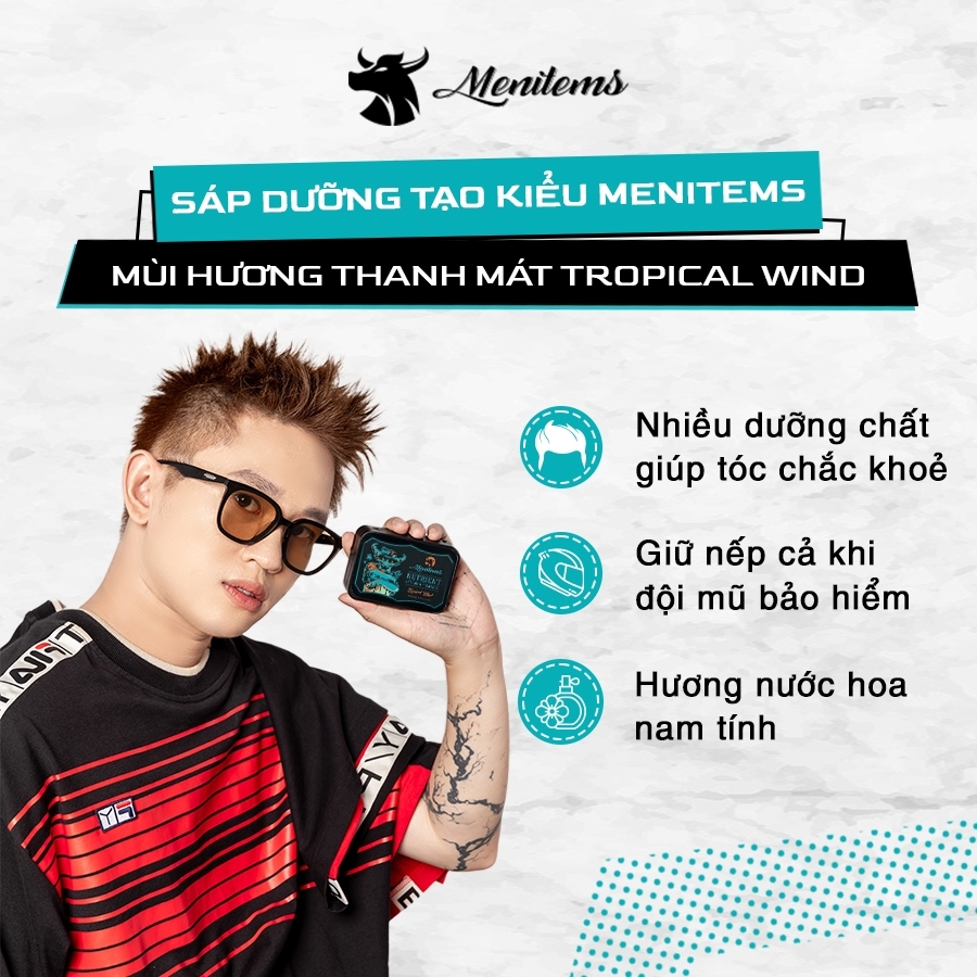 Ảnh Sáp vuốt tóc Menitems, sáp tóc pomade, giữ nếp, tạo kiểu tự nhiên cả ngày dài, nước hoa lưu hương lâu Tropical Wind 3