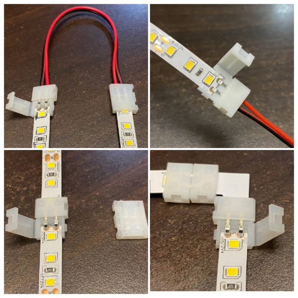 Combo 5 cái đầu kẹp nối led dây 12V-24V 2pin nối thẳng, góc chữ L bản 8mm