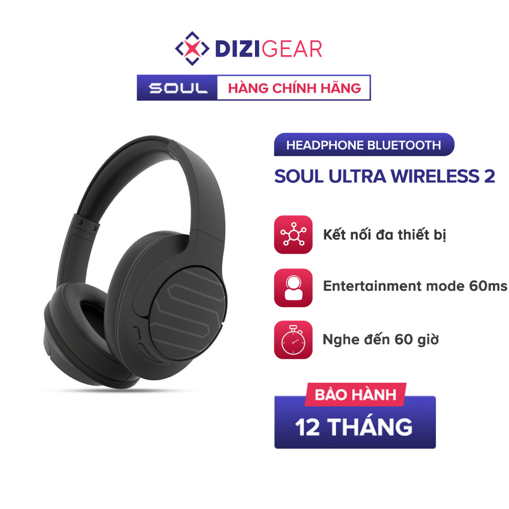 Headphone Bluetooth Soul Ultra Wireless 2, BT 5.2, Low Latency