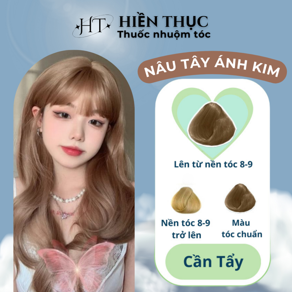 Thuốc nhuộm tóc màu Nâu Tây Ánh Kim tặng kèm dụng cụ nhuộm | Thuốc nhuộm tóc Hiền Thục
