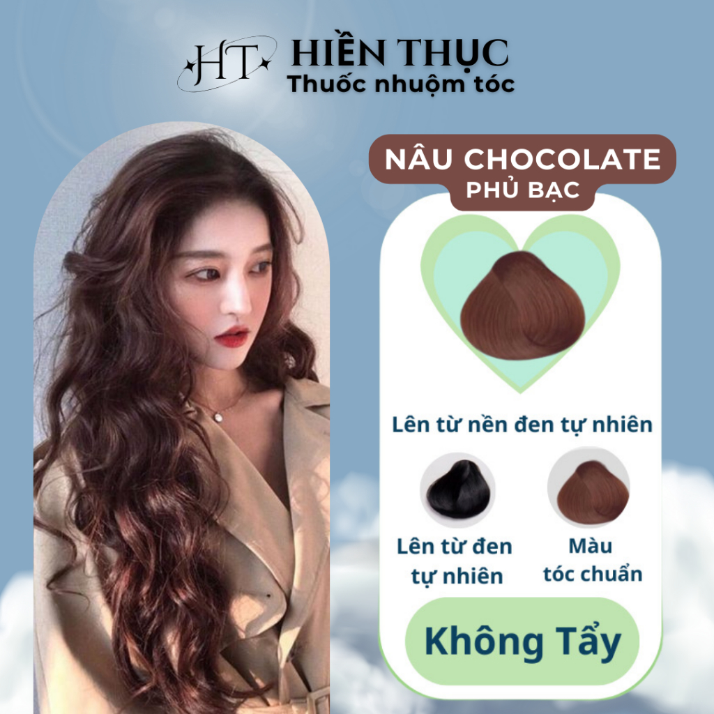 Thuốc nhuộm tóc màu Nâu Chocolate tặng kèm dụng cụ nhuộm | Thuốc nhuộm tóc Hiền Thục