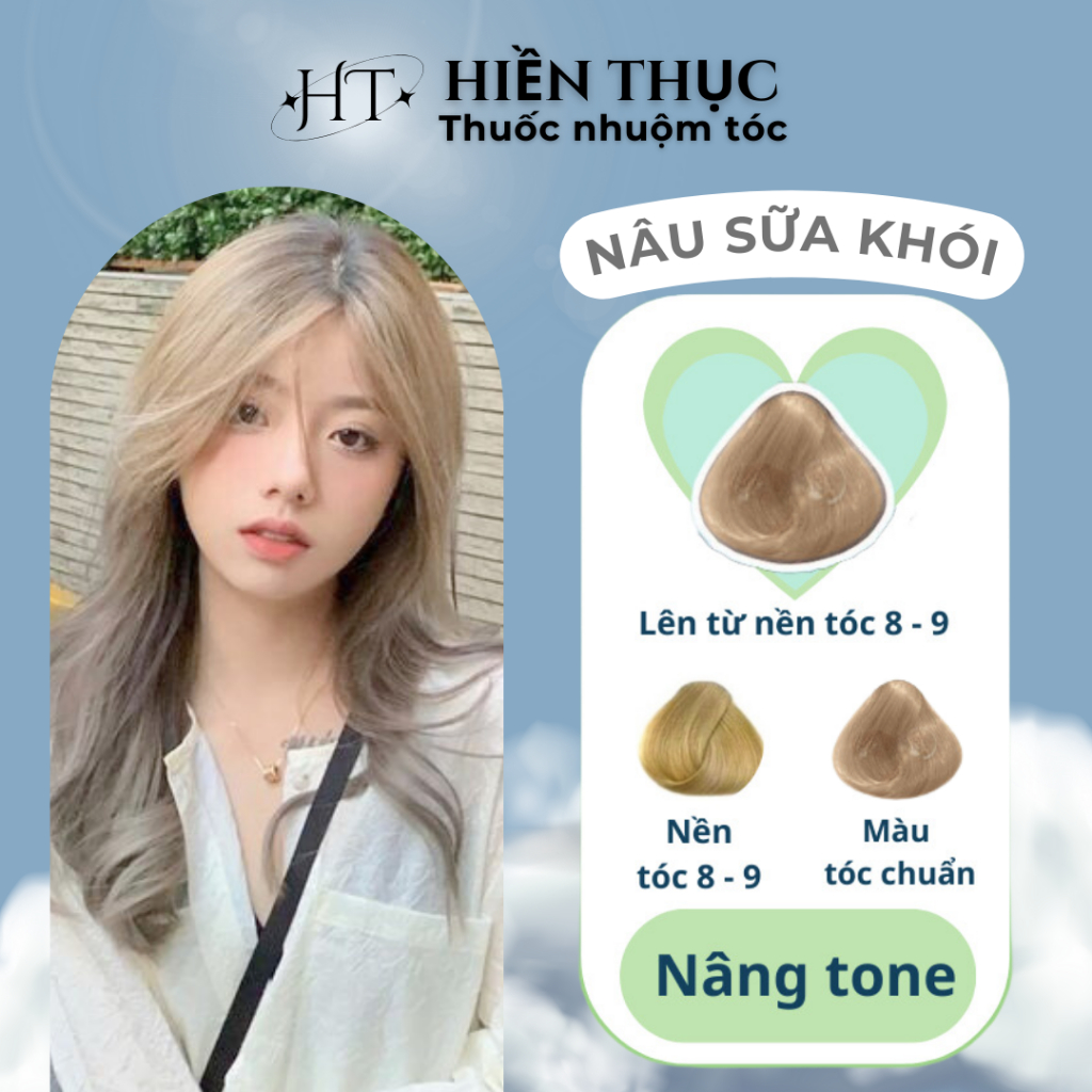 Thuốc nhuộm tóc màu Nâu Sữa Khói tặng kèm dụng cụ nhuôm | Thuốc nhuộm tóc Hiền Thục