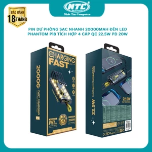 Cục Tích Điện sạc nhanh PHANTOM P18 20000mAh 4 cáp sạc QC 22.5 và PD 20W - 10 đèn led 4 chế độ (2 màu)