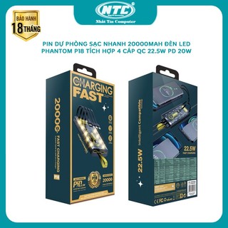 [CÓ 3C] Cục Tích Điện sạc nhanh PHANTOM P18 20000mAh 4 cáp sạc QC 22.5 và PD 20W - 10 đèn led 4 chế độ (2 màu)