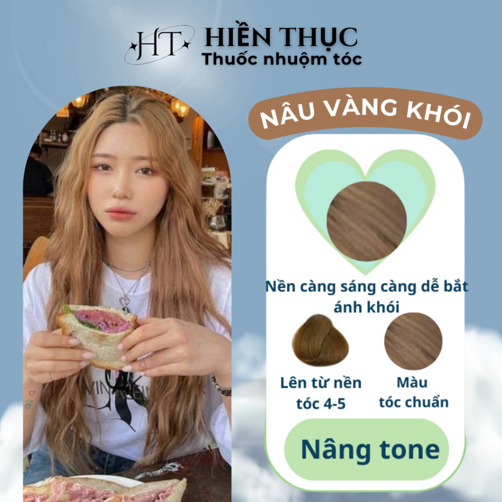 Thuốc nhuộm tóc màu Nâu Vàng Khói tặng kèm dụng cụ nhuộm | Thuốc nhuộm tóc Hiền Thục