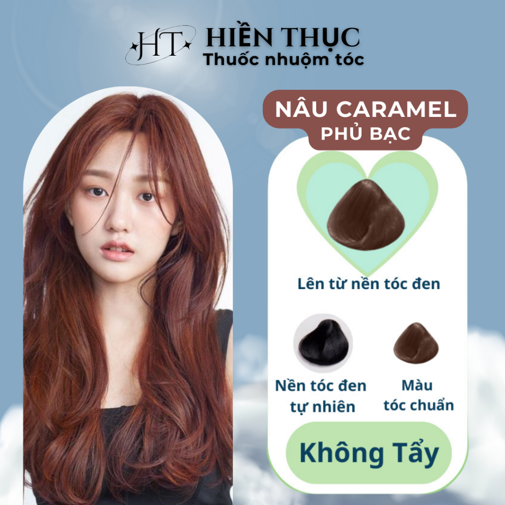 Thuốc nhuôm tóc màu Nâu Caramel tặng kèm dụng cụ nhuộm | Thuốc nhuộm tóc Hiền Thục
