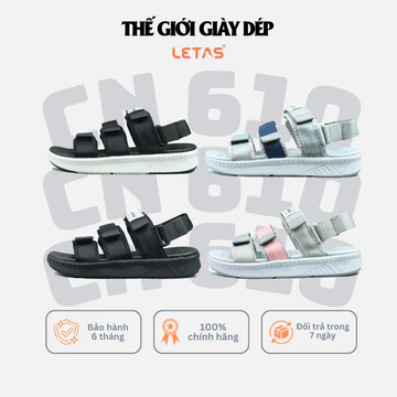 Giày Sandal Nữ Cn610 3 Quai Ngang Đế Bằng Cao 3cm Tẩy Cao Su Sandal Đi Học Dép Quai Hậu Nữ Letas