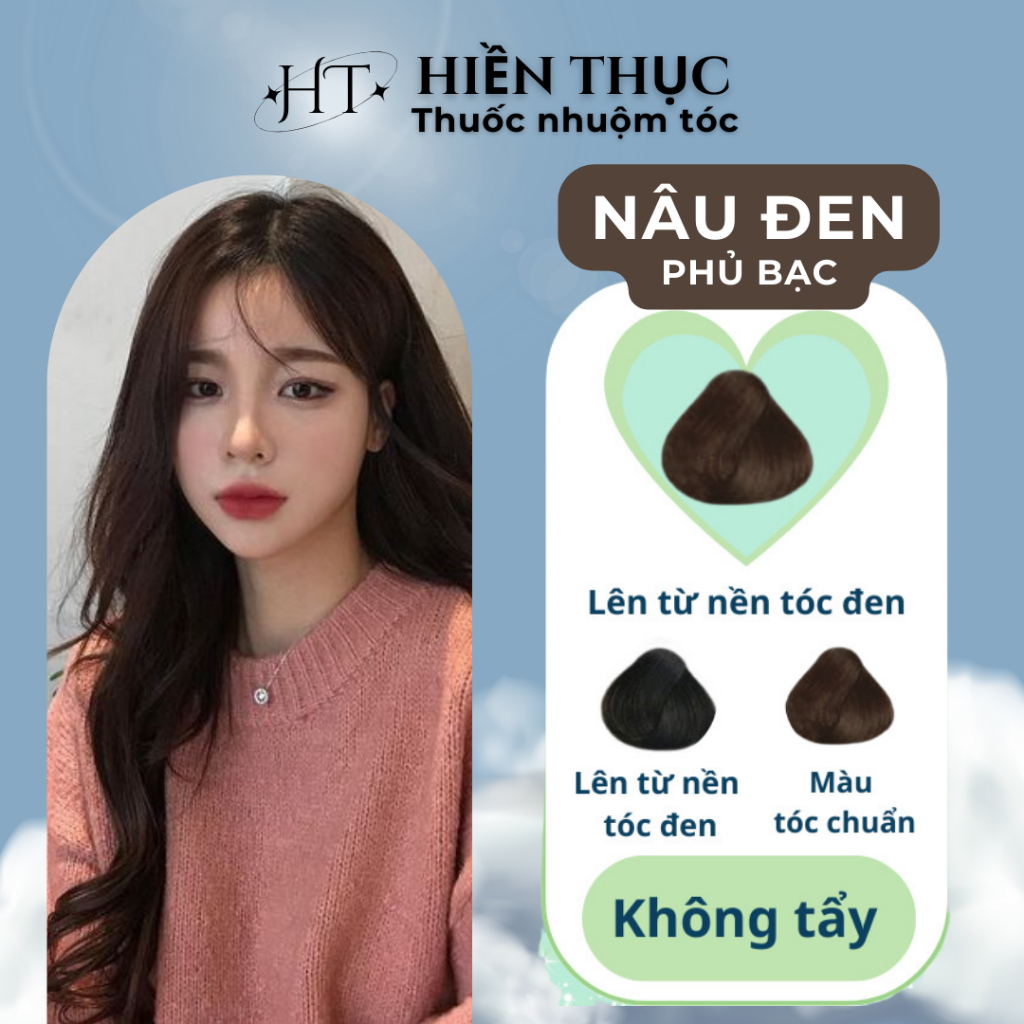 Thuốc nhuộm tóc màu Nâu Đen tặng kèm dụng cụ nhuộm | Thuốc nhuộm tóc Hiền Thục