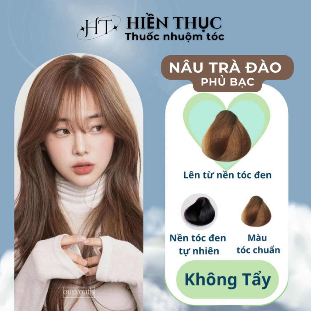 Thuốc nhuộm tóc màu Nâu Trà Đào tặng kèm dụng cụ nhuộm | Thuốc nhuộm tóc Hiền Thục