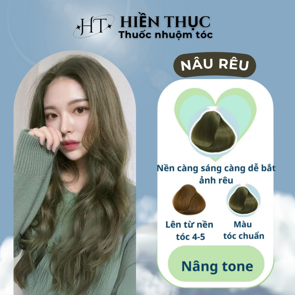 Thuốc nhuộm tóc màu Nâu Rêu tặng kèm dụng cụ nhuộm | Thuốc nhuộm tóc Hiền Thục
